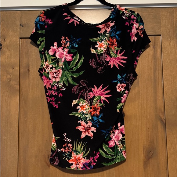 I.N.C. Floral printed lace up Rouched slinky blouse Top Womens L stretch office - Picture 2 of 12